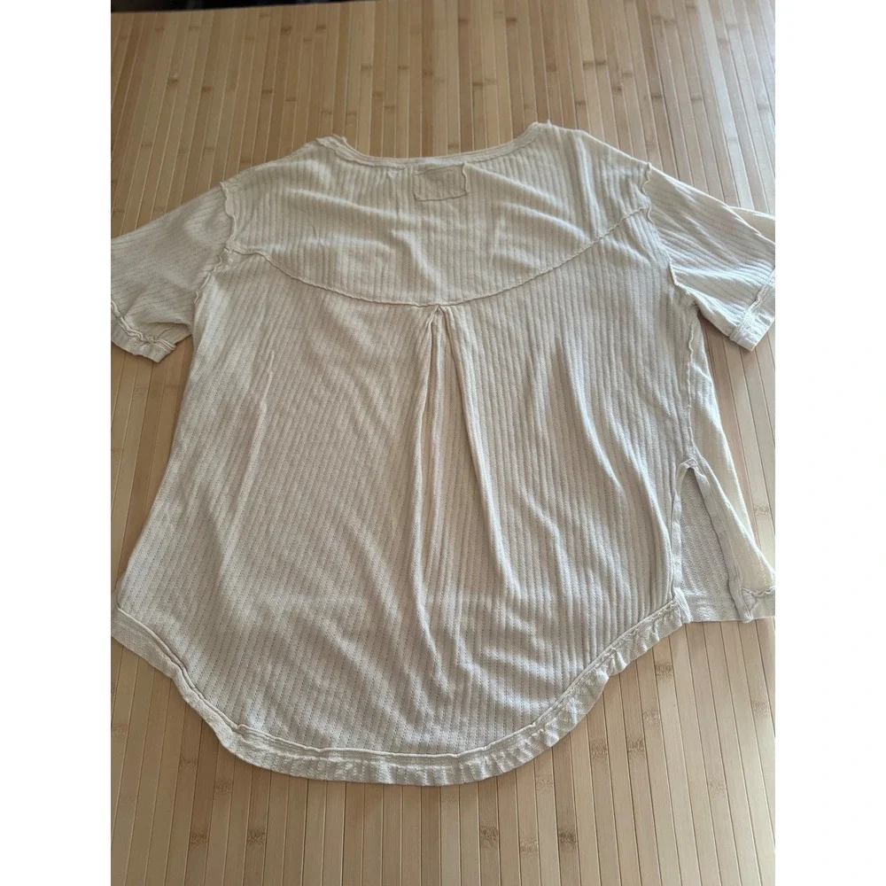 We The Free Free People tulum Cream Waffle Knit Oversized Thermal Pocket Tee XS